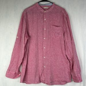 Isle Bay Linens Shirt Men's Large Pink Blade‎ Collar Button Up Long Sleeve Linen